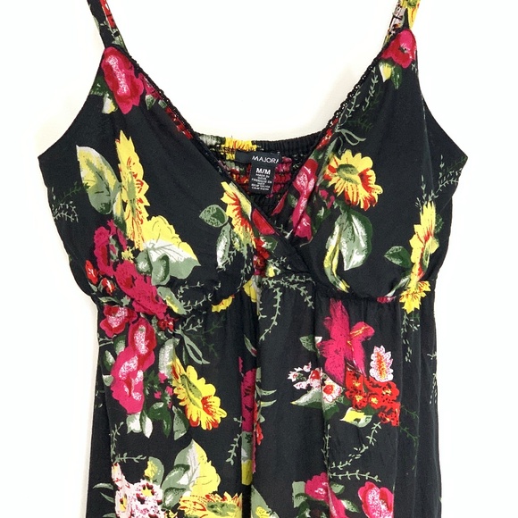 MAJORA | Summer Floral Crinkle Black Dress Size M - Picture 3 of 6